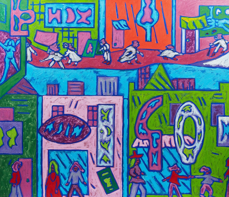 Artwork by John Godfrey, City Streets, Feb. 1974