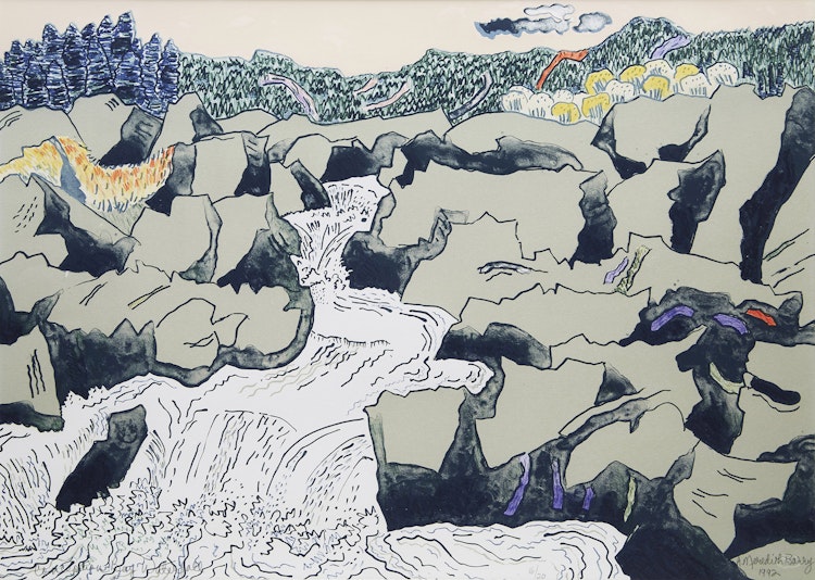 Artwork by Anne Meredith Barry, Conception Bay Waterfall; Change Islands, Summer