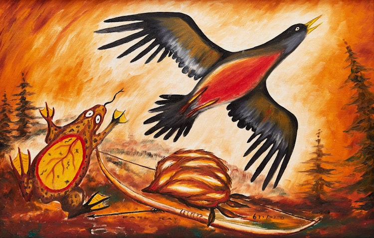 Artwork by Carl Ray, Bird and Frog