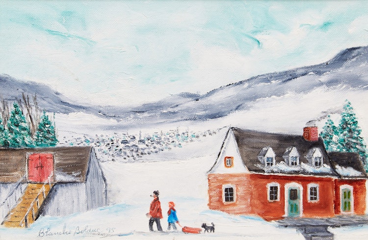 Artwork by Blanche Bolduc,  Figures and Dog 