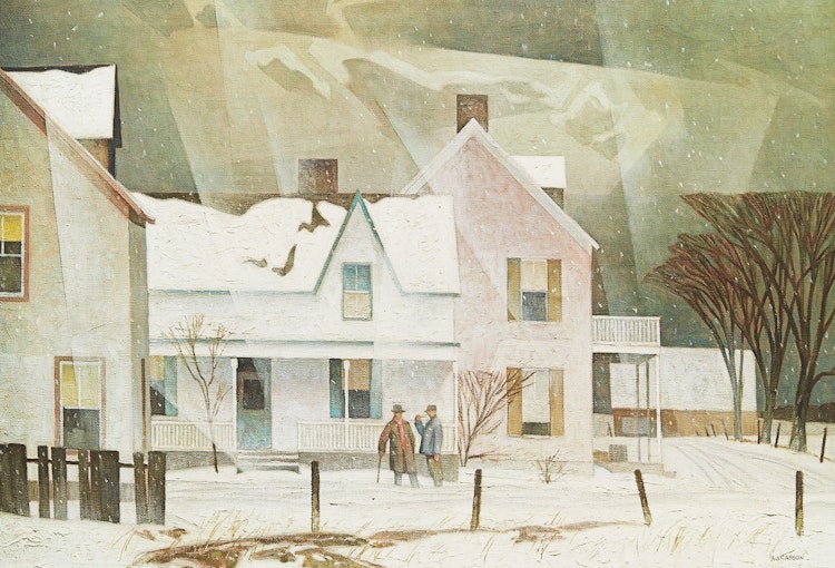 Artwork by Alfred Joseph Casson,  Sturgeon Bay; Mist, Rain and Sun; Snow Flurries