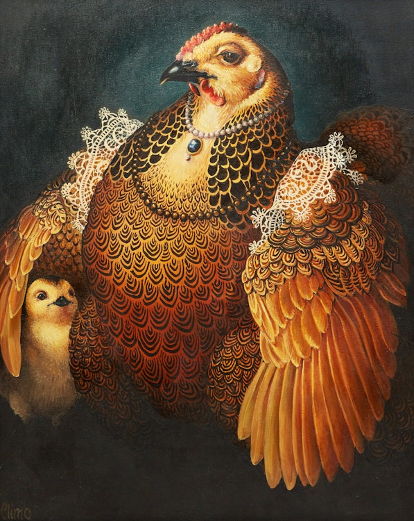 Artwork by Lindee Climo ,  Partridge Rock Hen as Eleonora of Toledo (after Bronzino)