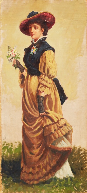 Artwork by William Raphael,  Portrait of a Young Woman with Flowers 