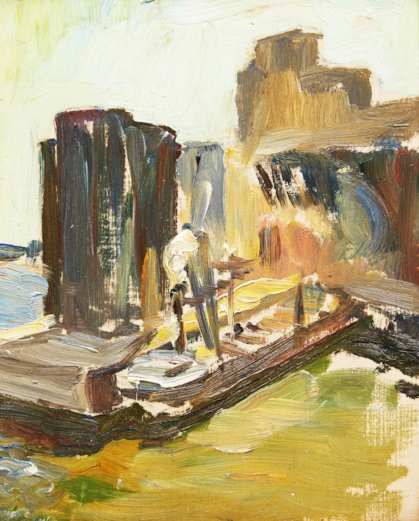 Artwork by Adrien Hebert, Port de Montreal avec Bateau