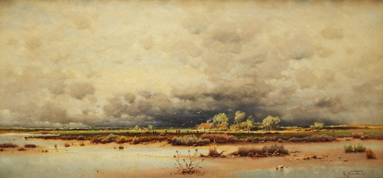 Artwork by Louis Neubert,  Homestead beneath Clouded Sky