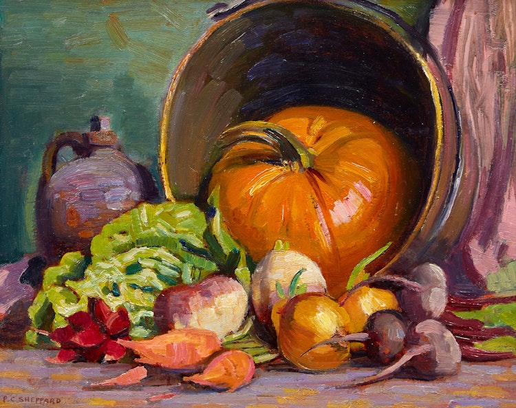 Artwork by Peter Clapham Sheppard,  Harvest Still Life 