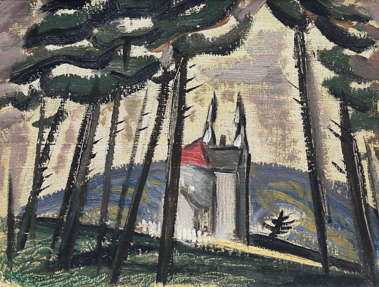 Artwork by Jack Hamilton Bush,  Church at Mattawa (1947)