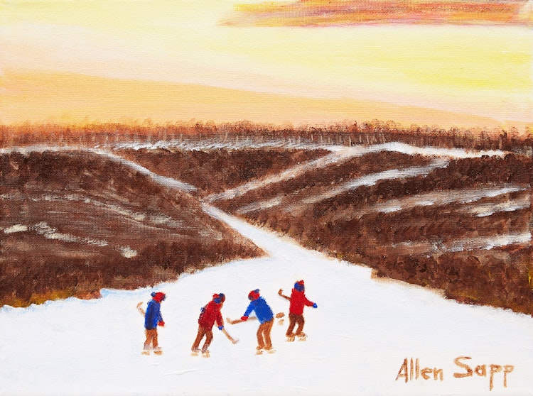 Artwork by Allen Sapp,  The Hockey Game