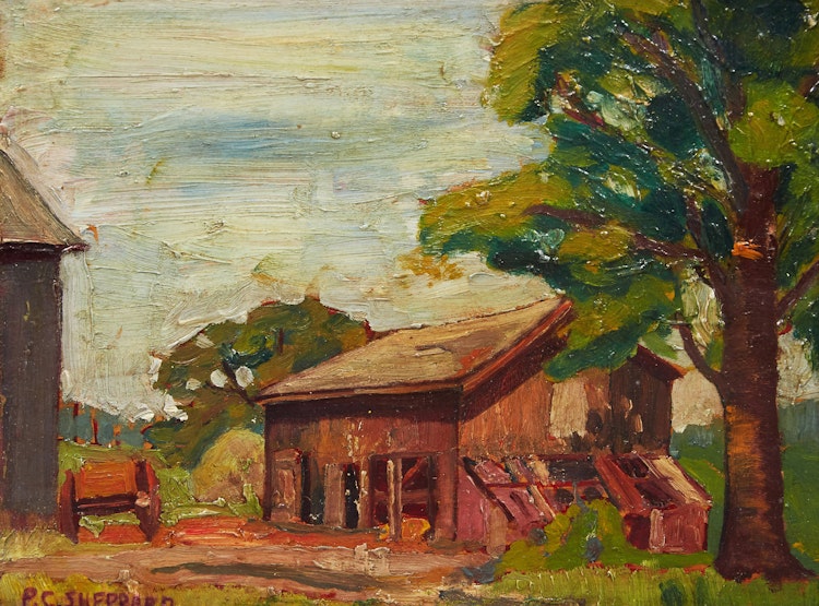 Artwork by Peter Clapham Sheppard,  Barn Landscape