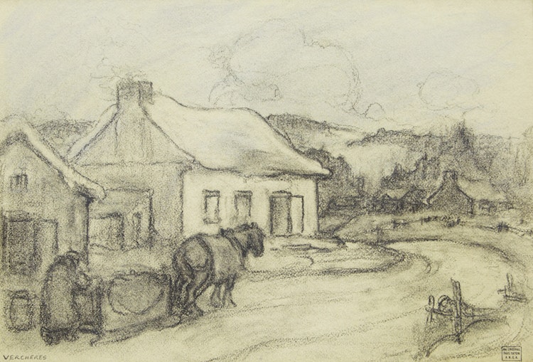Artwork by Paul Archibald Caron, Verchères; Old Windmill at Verchères, P.Q.
