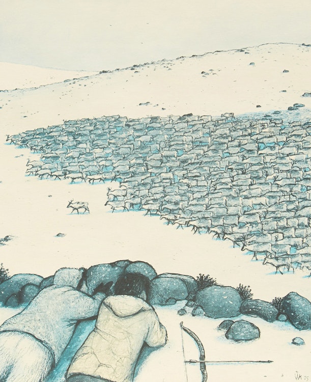 Artwork by William Kurelek,  Caribou Hunting