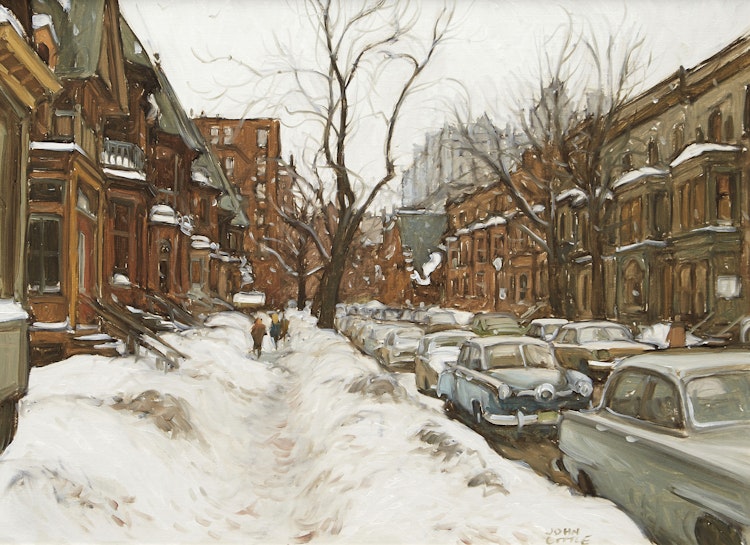 Artwork by John Geoffrey Caruthers Little, Crescent Street After Snowstorm