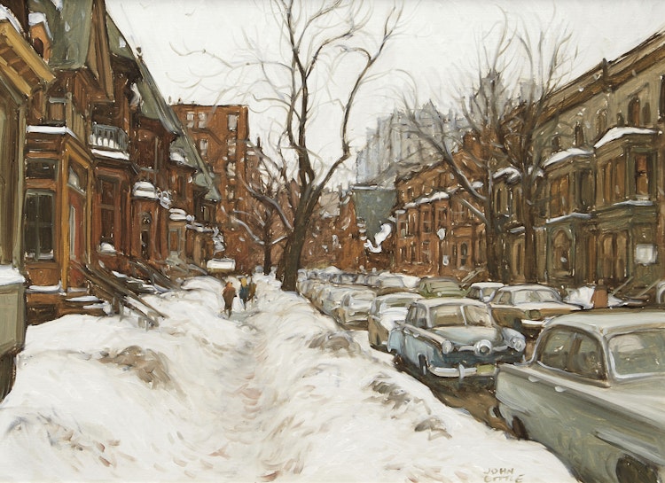 Artwork by John Geoffrey Caruthers Little,  Crescent Street After Snowstorm