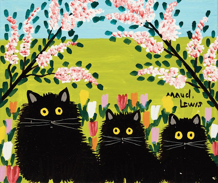 Artwork by Maud Lewis,  Three Black Cats