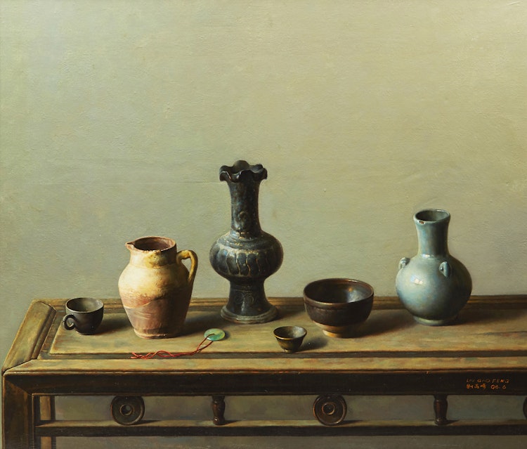 Artwork by Liu  Gao Feng,  Still Life on Chinese Table