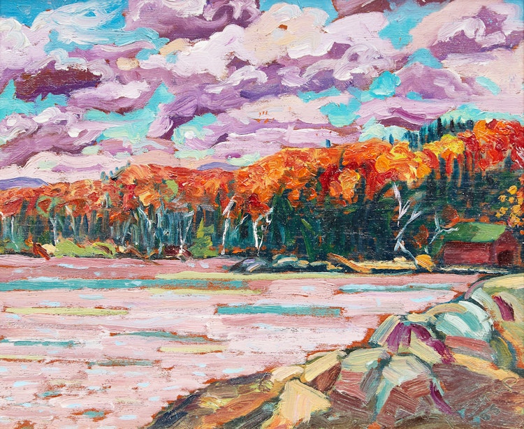 Artwork by Mark Sharp, Shoreline Landscape; Landscape with Trees and Mountains