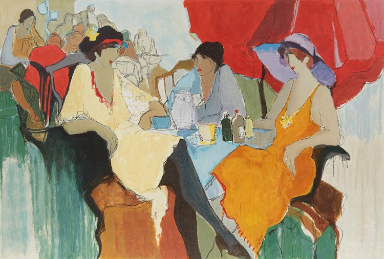 Artwork by Itzchak Tarkay, Figures in a Cafe