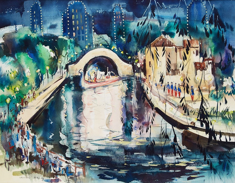 Artwork by Frank Leonard Brooks,  Evening on the Canal 