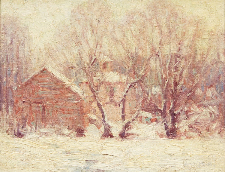 Artwork by John William Bentley,  Home in Winter