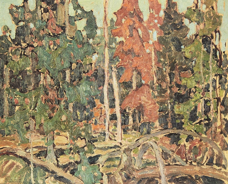 Artwork by Franklin Carmichael, The Dead Spruce; Bolton, Ontario; Evening; La Cloche No. 1; July Afternoon; Summer Day, Orillia