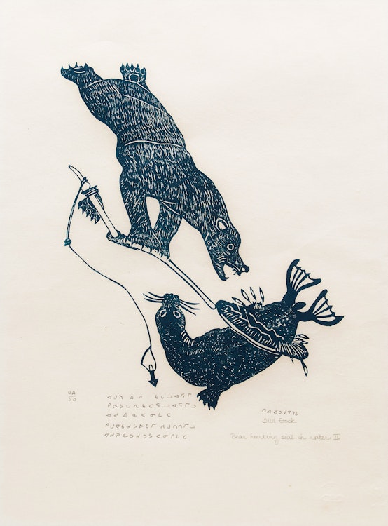 Artwork by Tivi Etook,  Bear Hunting Seal in Water II