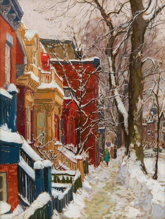Artwork by Horace Champagne, Memories; on Rue Laval