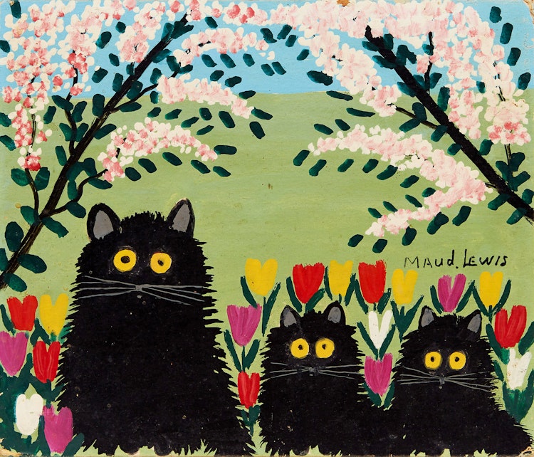 Artwork by Maud Lewis,  Three Black Cats