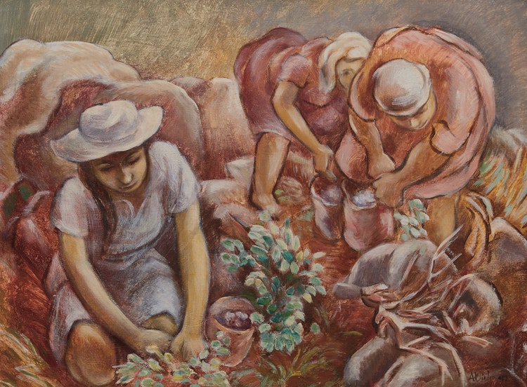 Artwork by André Charles Biéler, Blueberry Picking