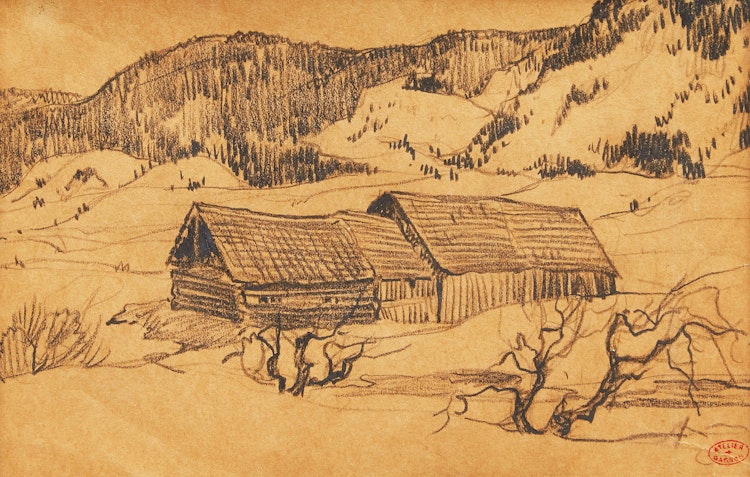 Artwork by Clarence Alphonse Gagnon,  Grange à la campagne