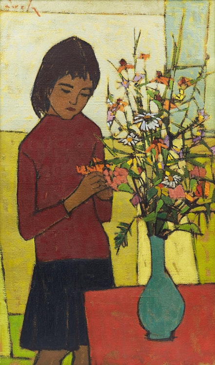 Artwork by Paavo Airola, Eva with Flowers