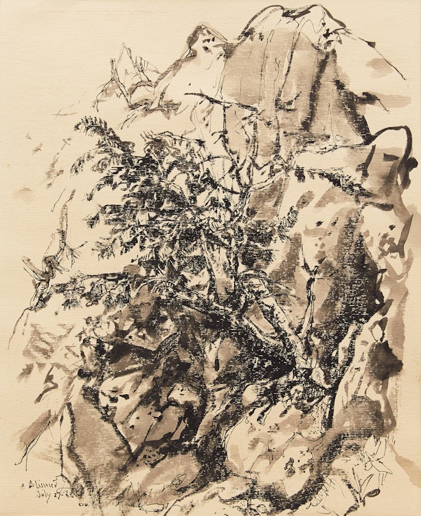 Artwork by Arthur Lismer, Tree and Rock Study