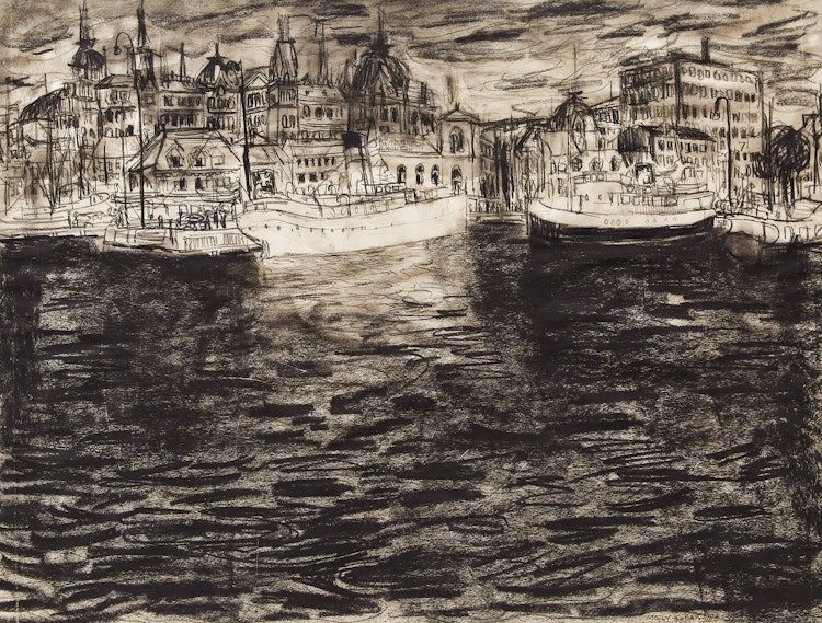 Artwork by Molly Lamb Bobak,  Untitled (Oslo Harbour)