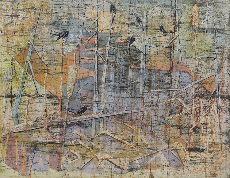 Artwork by Bobs Cogill Haworth, Grackles by the River