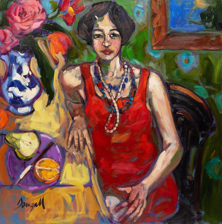 Artwork by Jae Dougall, Pose in Red Dress