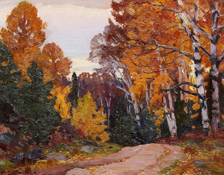 Artwork by Herbert Sidney Palmer,  A Woodland Road near Twelve Mile Lake