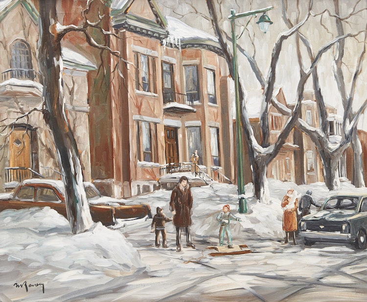 Artwork by Marcel Ravary, Family in Winter