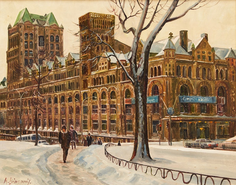 Artwork by Andris Leimanis, A Close Up View of Windsor Station Seen from Dominion Square