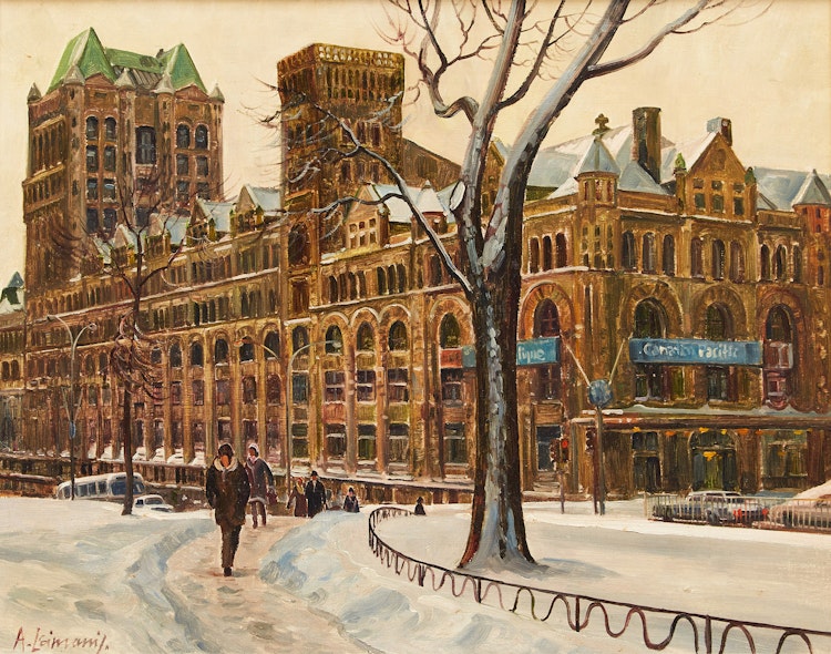 Artwork by Andris Leimanis,  A Close Up View of Windsor Station Seen from Dominion Square