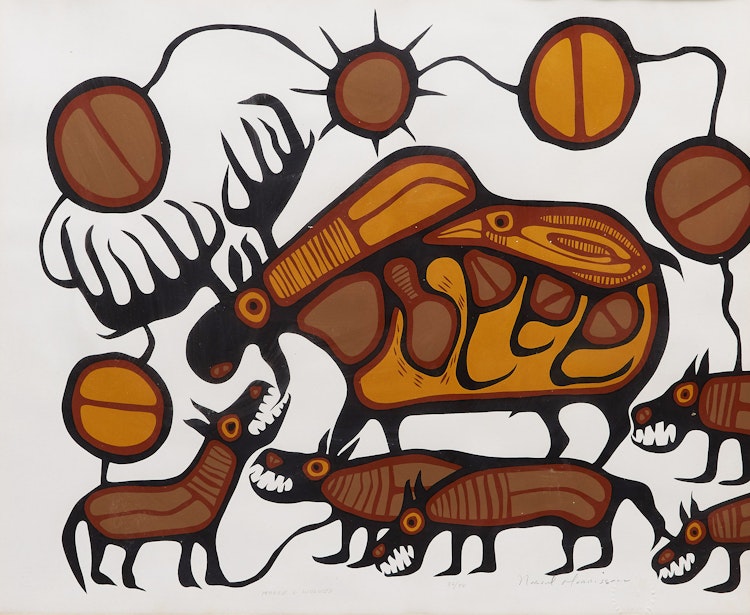 Artwork by Norval Morrisseau,  Moose and Wolves