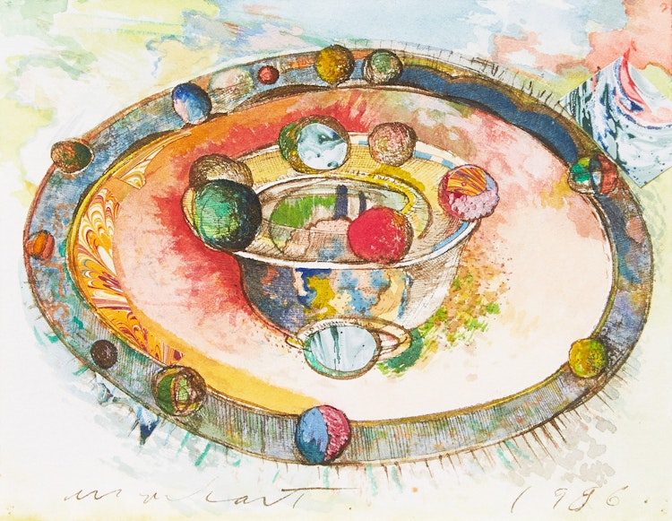 Artwork by Anthony Morse Urquhart, Orbiting Oranges; Ceiling, Cafe de la Paix II
