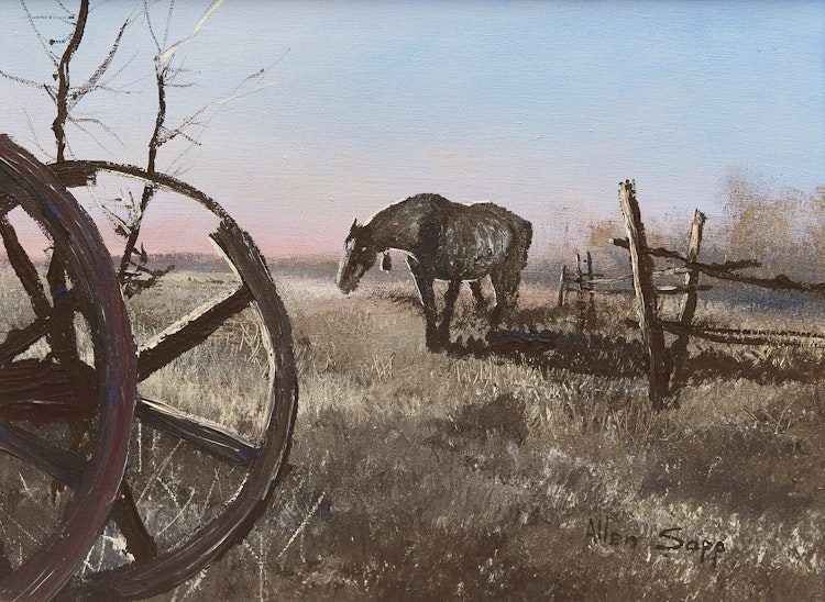 Artwork by Allen Sapp,  Flies are Bothering the Horse