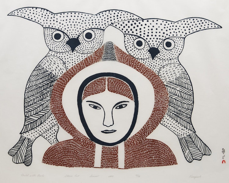 Artwork by Kenojuak Ashevak,  Child with Owls