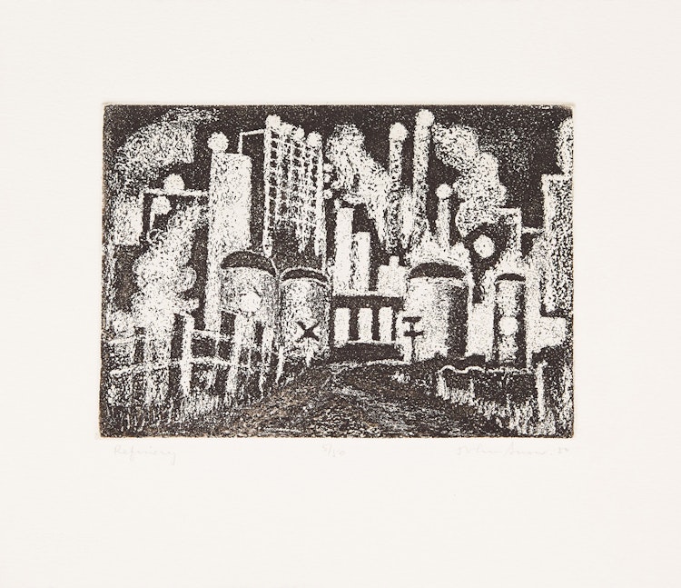 Artwork by John Harold Thomas Snow, Refinery; Vestia; Waterfront; Studio