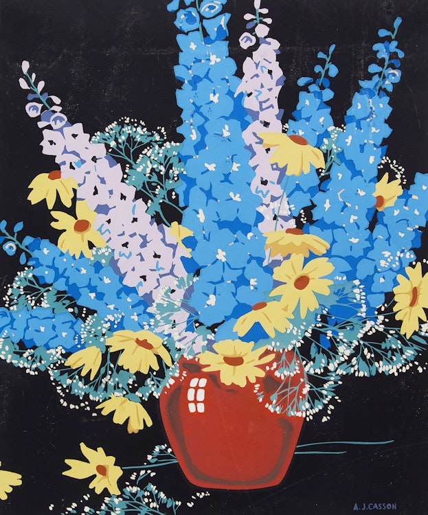 Artwork by Alfred Joseph Casson, Delphiniums; Poppies; Hyacinths