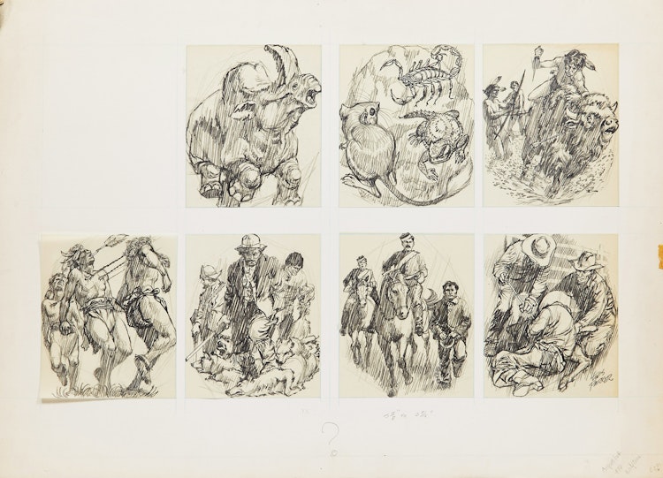 Artwork by Lewis Parker, Seven Drawings of Figures and Animals