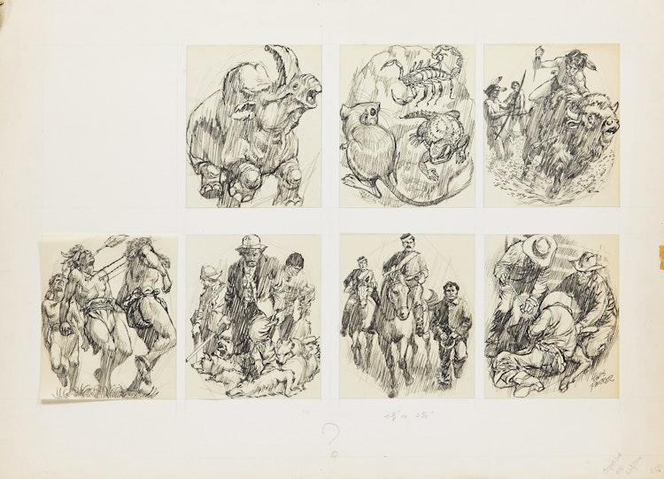 Artwork by Lewis Parker,  Seven Drawings of Figures and Animals