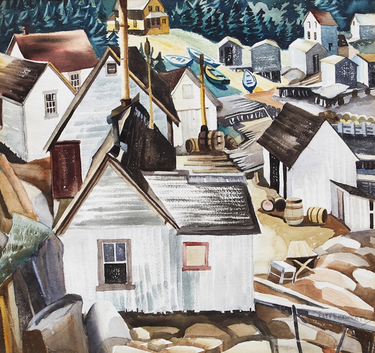 Artwork by Peter Haworth, Fisherman’s Cove, Gaspe