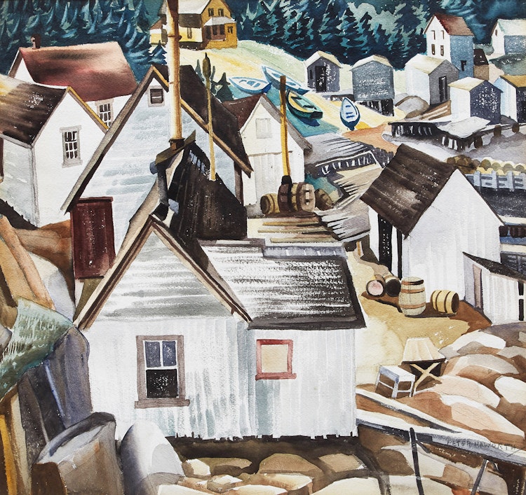 Artwork by Peter Haworth,  Fisherman’s Cove, Gaspe