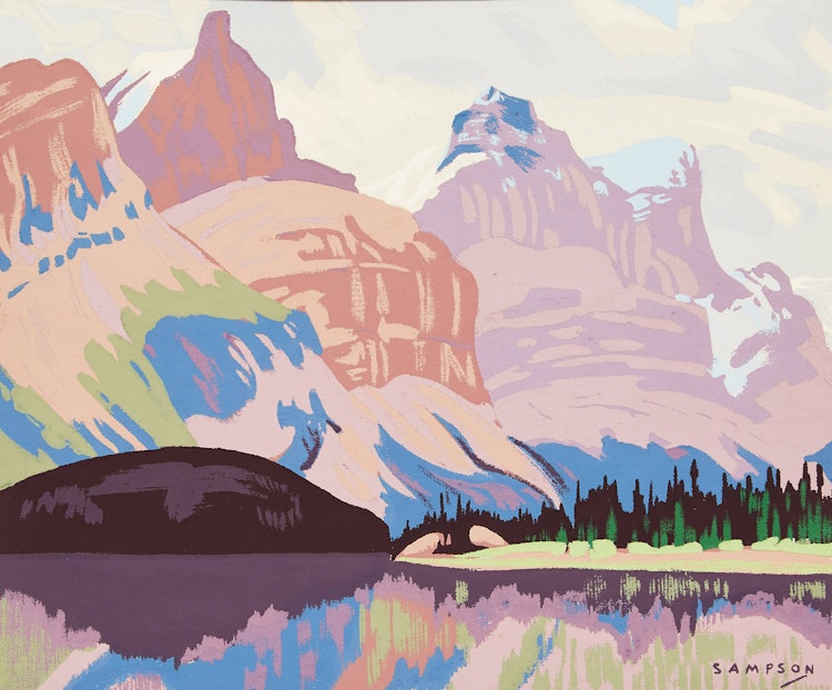 Artwork by Joseph Ernest Sampson,  Maligne Lake