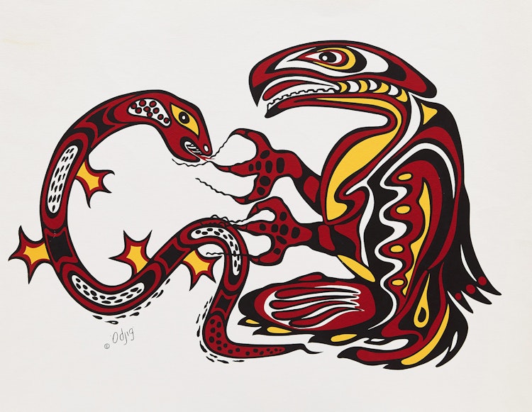 Artwork by Daphne Odjig, The Eternal Conflict; Mother and Children